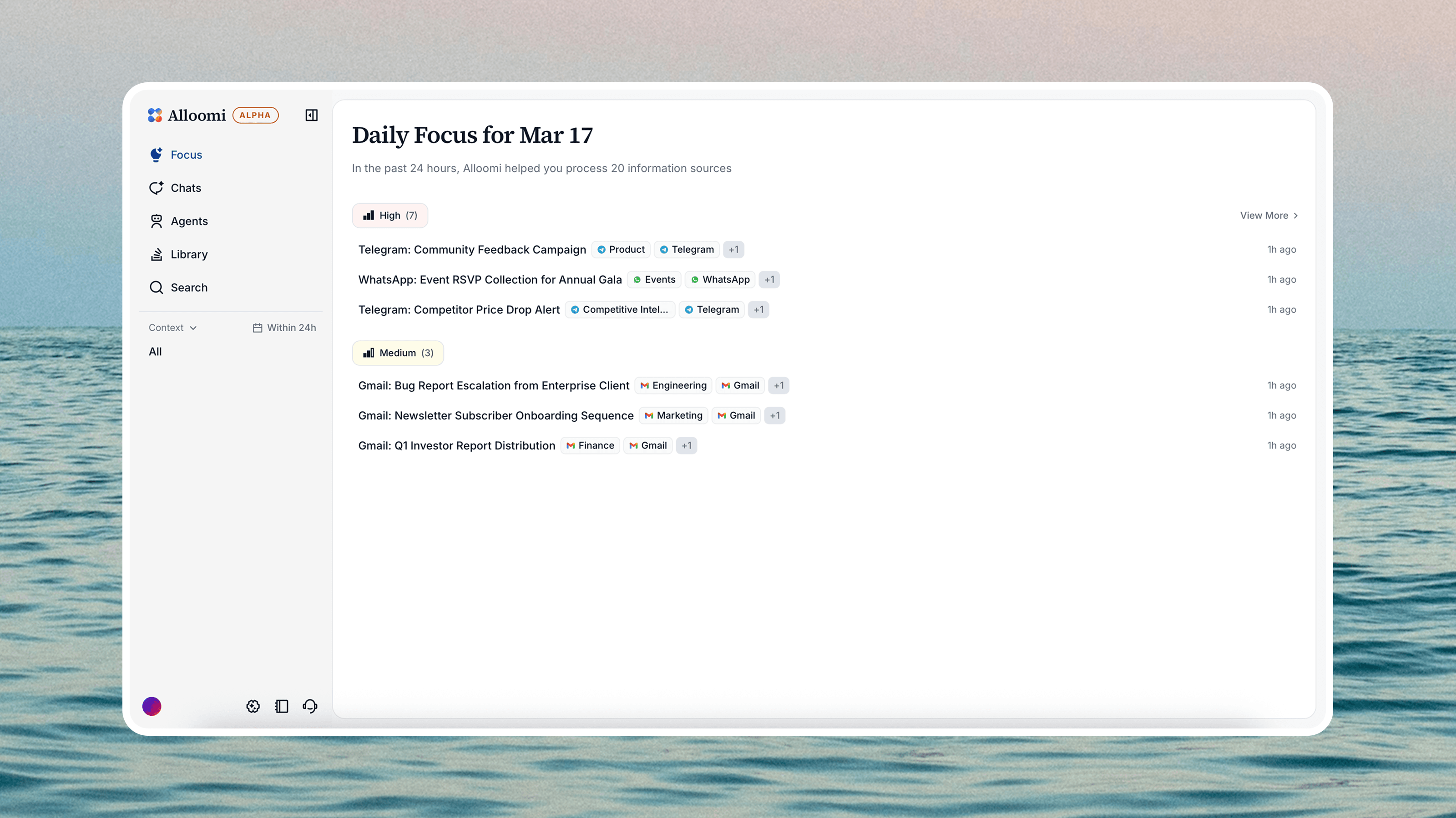 Alloomi main workspace preview